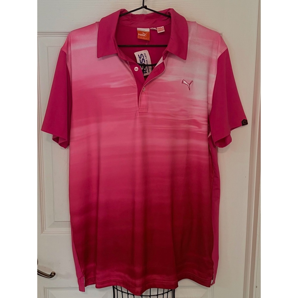 Puma Golf Polo Shirt Men's Large Pink Ombre Gradient Performance NWT